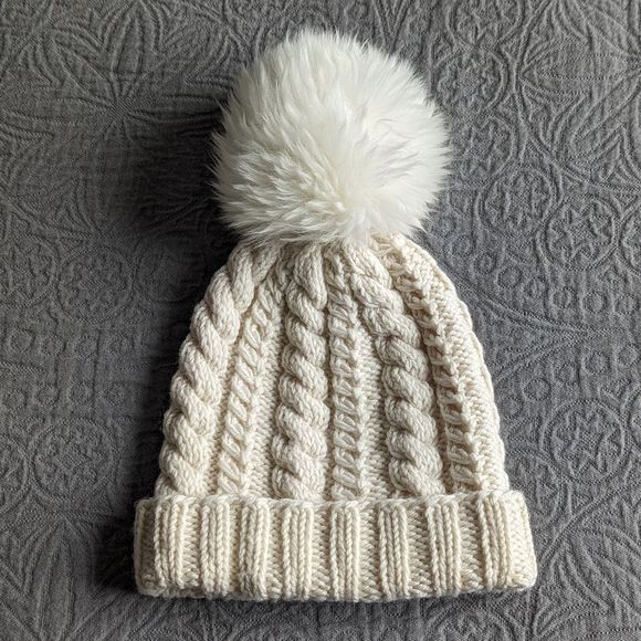 100% wool cream fisherman's hat with pompom - Picture 1 of 5